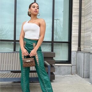 Green Leather Lace Up Pants Fashion Nova